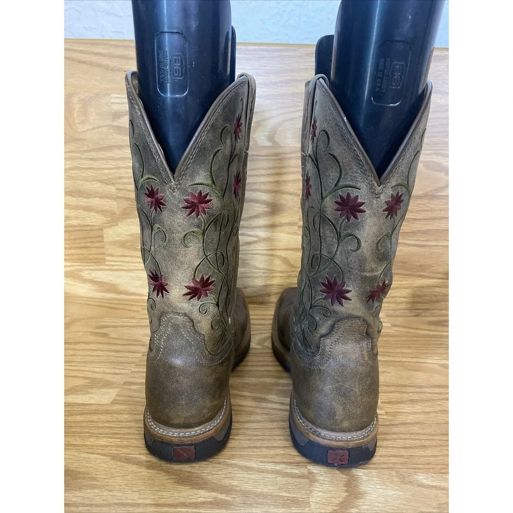 Twisted X Women's 9 B Leather Floral Steel Toe Square Toe Cowgirl Work Boots